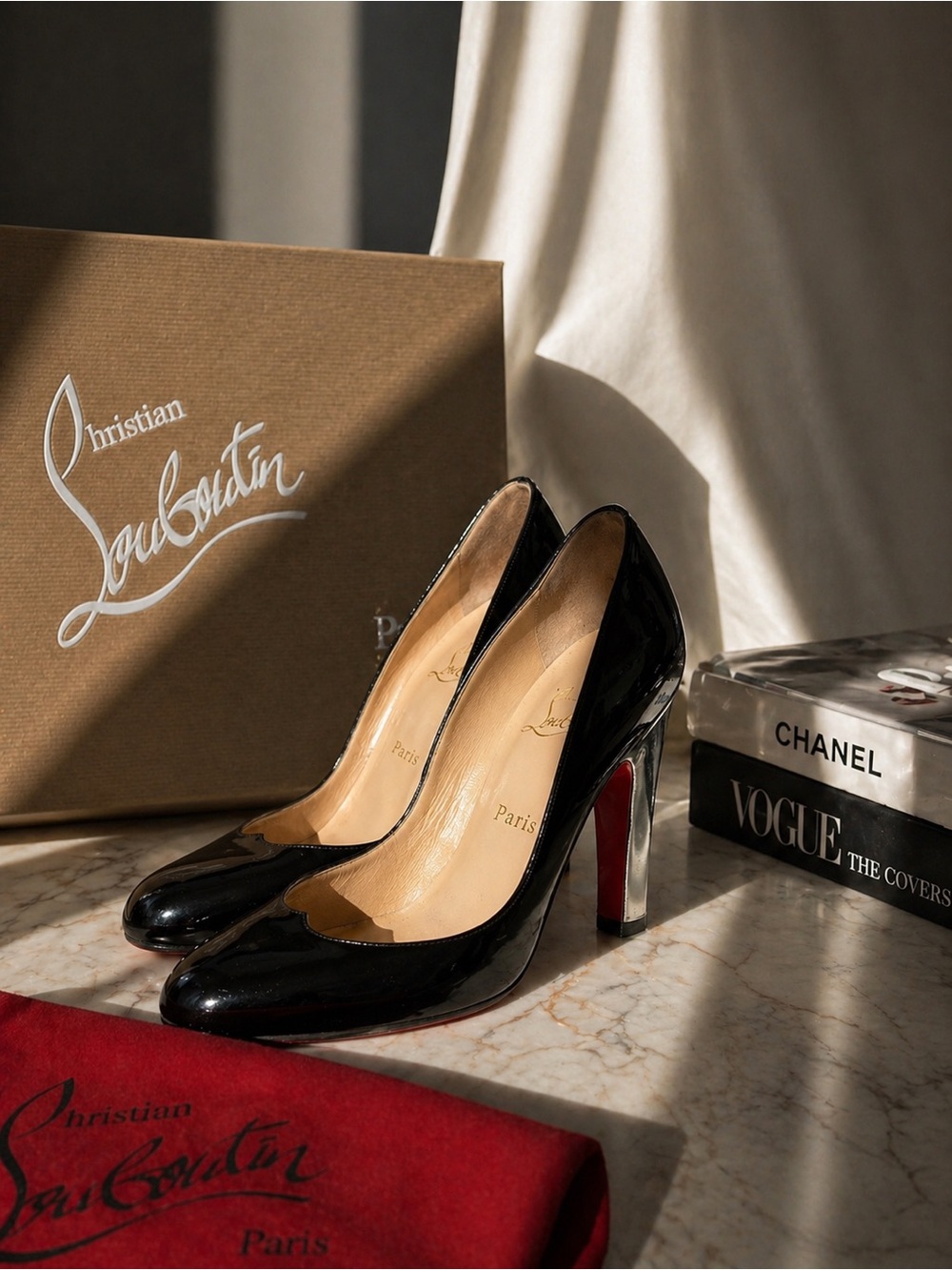 Christian Louboutin SOM1 Black Patent Silver Heel Pumps Red Bottom EU 36